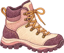Watercolour doodle of hiking boots and a mountain trail