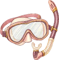 Watercolour doodle of a snorkel mask and tropical fish