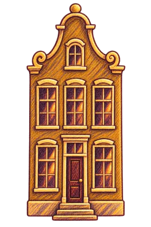 Watercolour doodle of a narrow Amsterdam canal house