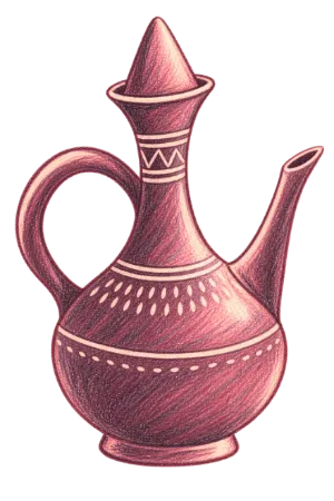 Watercolour doodle of a jebena, the Ethiopian clay coffee pot